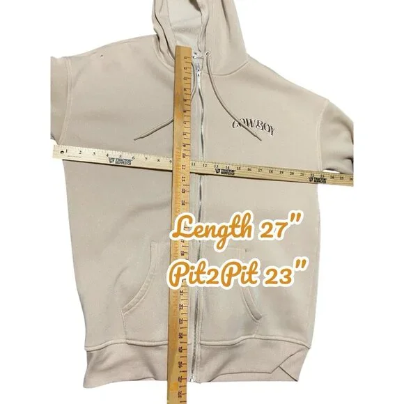 Cowboy Hoodie Full Zip Unisex Western Living The Rodeo Life Beige M/L - Picture 3 of 10